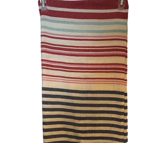 J Jill Scarf Red Blue Cream Striped Cotton Geranium Fringe 70" x 46" NEW - Picture 6 of 6